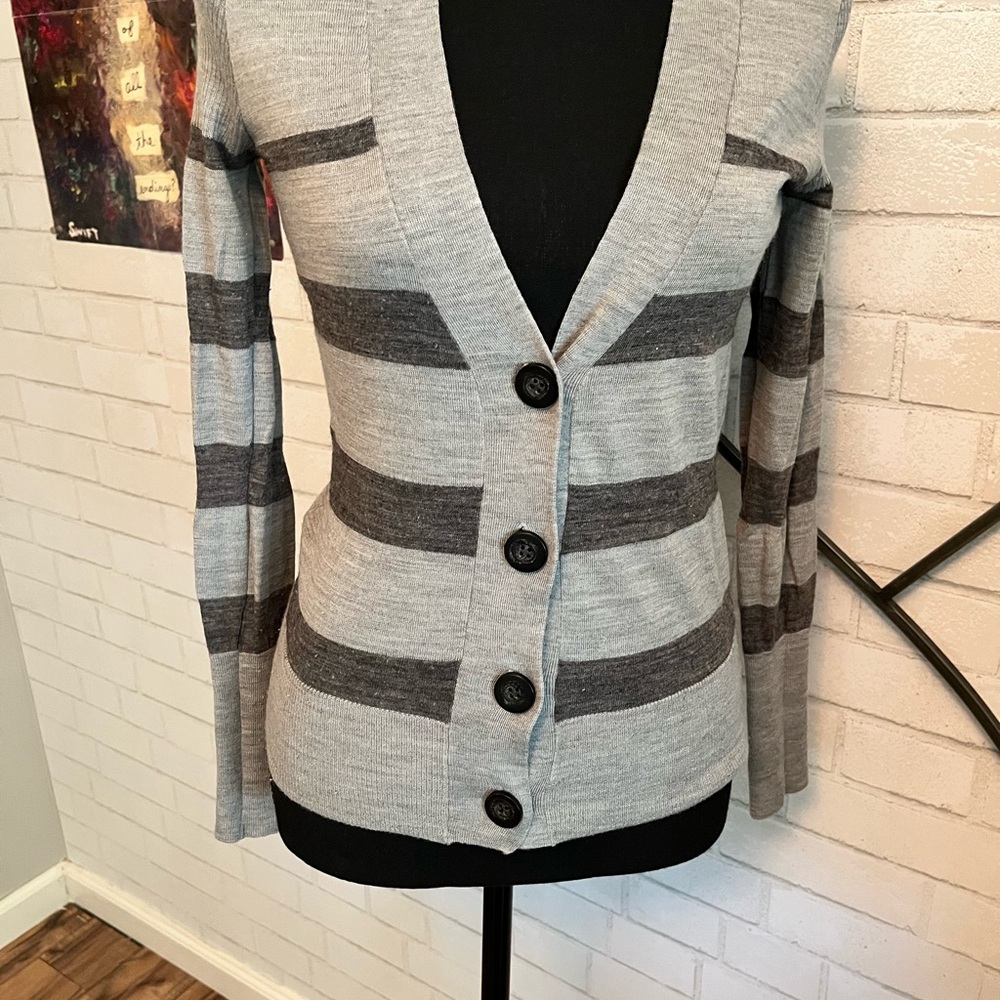 LOFT Gray and Dark Gray Striped Cardigan
